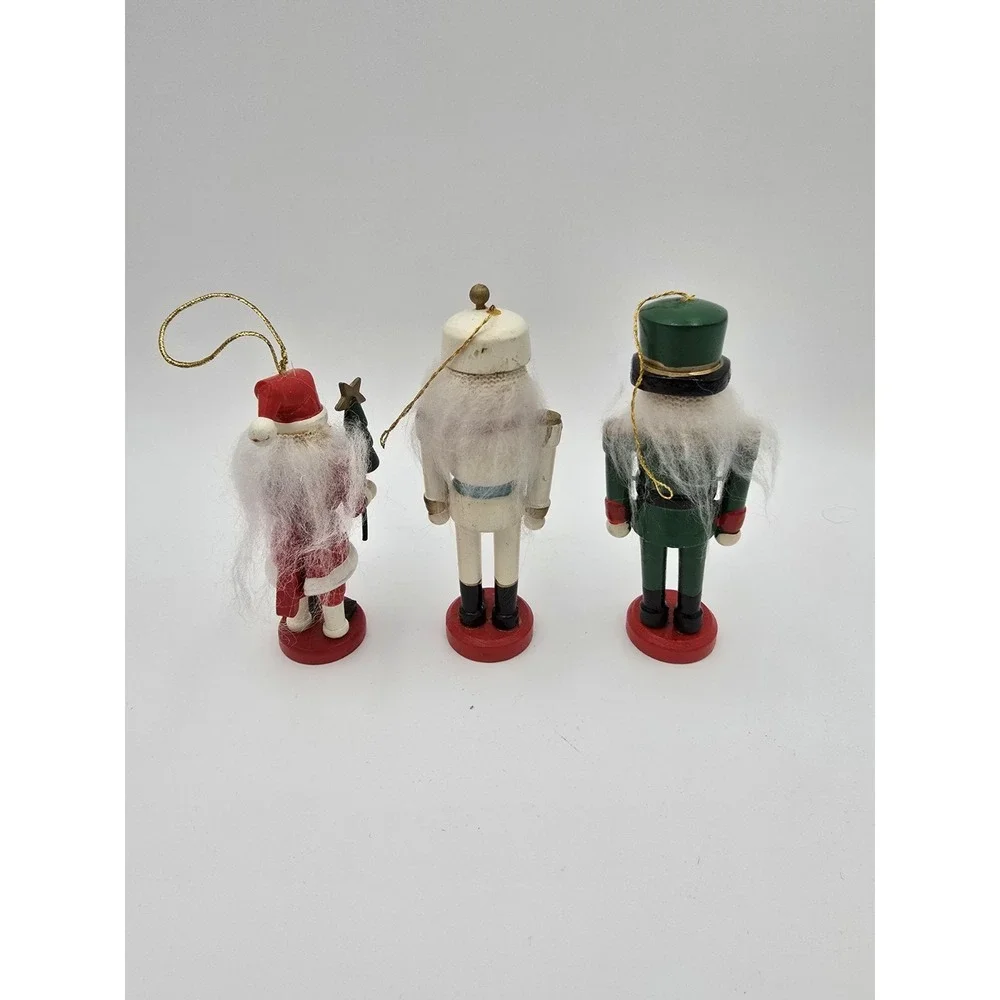 3 Vtg Nutcracker Christmas Ornaments Wooden Santa Soldier‎ Hanging